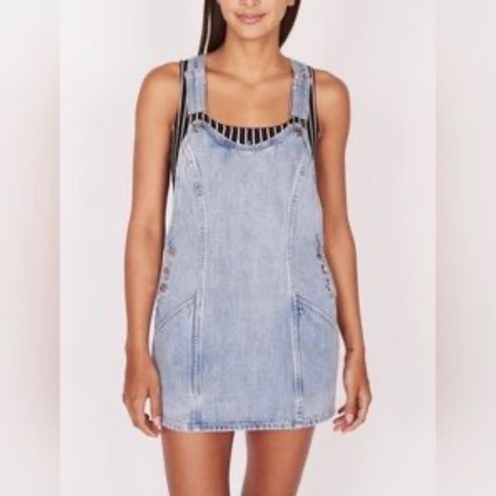 Obey Light Blue Denim skirt overalls